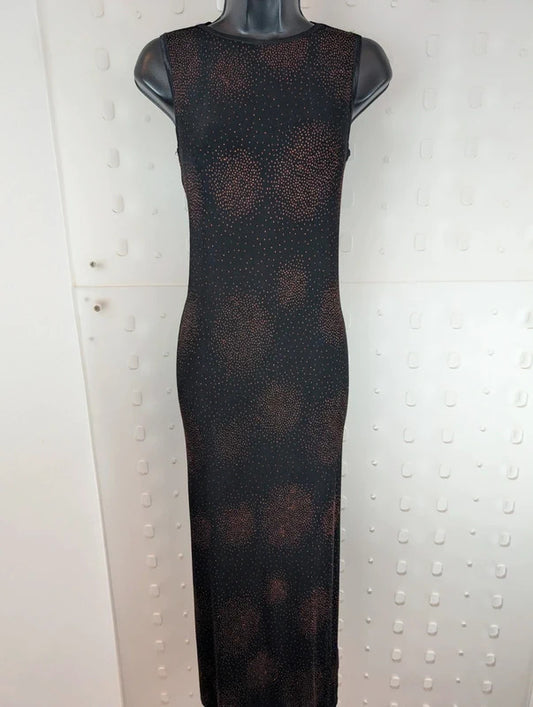 Vintage 90s New Look Black Orange Maxi Dress UK12-14