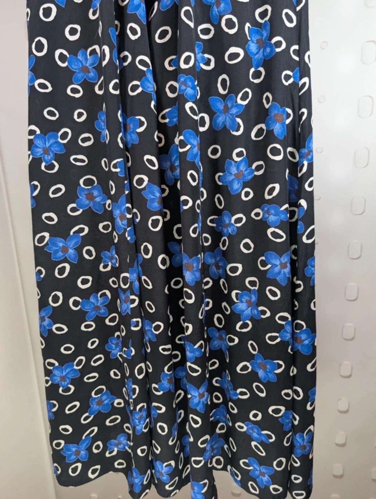 Vintage Citylife Floral Tea Dress Black Blue UK10