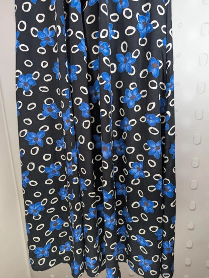 Vintage Citylife Floral Tea Dress Black Blue UK10