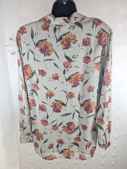 Nightingales 1980s Vintage Tulip Print Viscose Georgette Shirt UK14