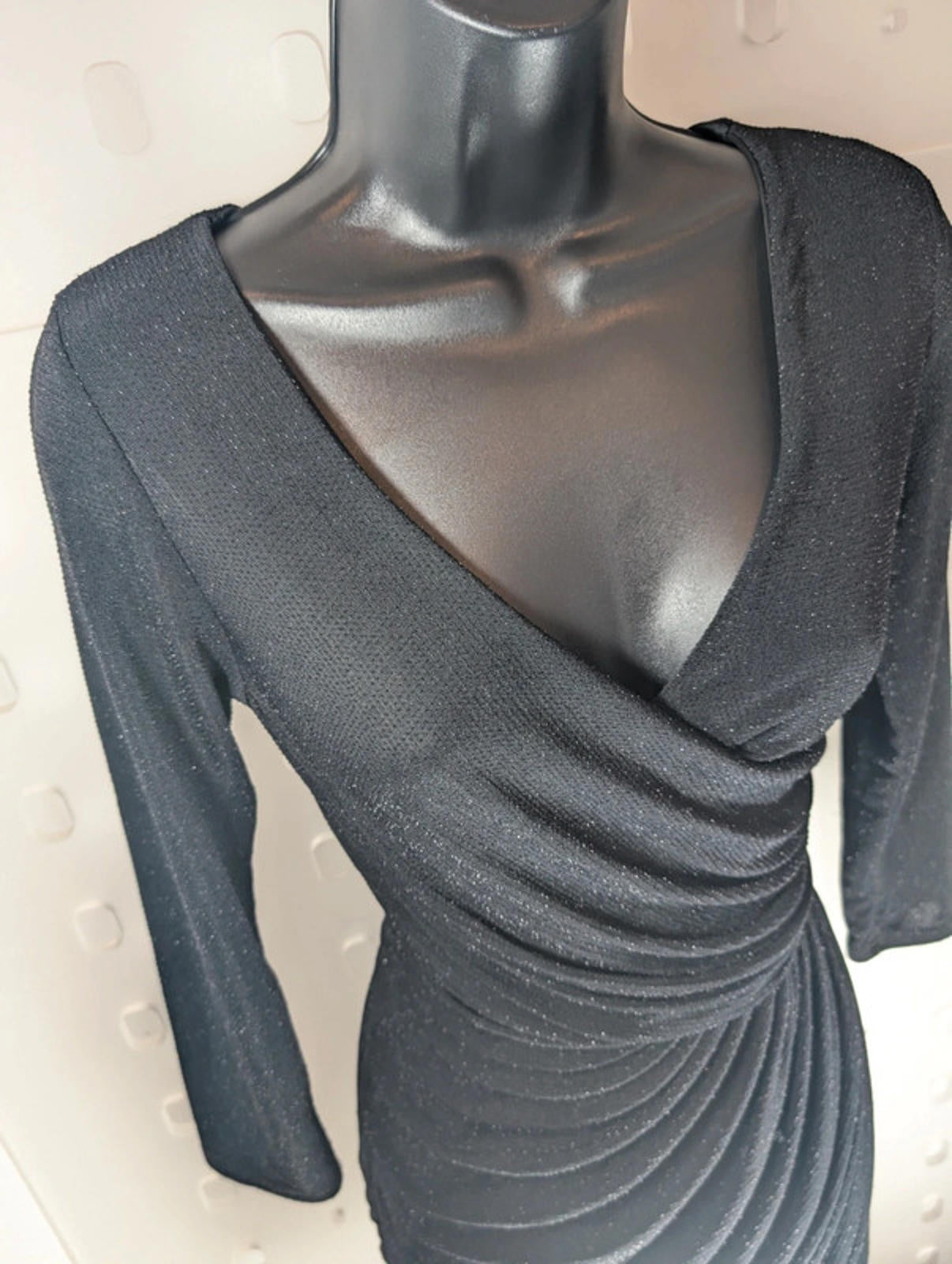 Lili London Black Shimmer Ruched Dress – UK 10