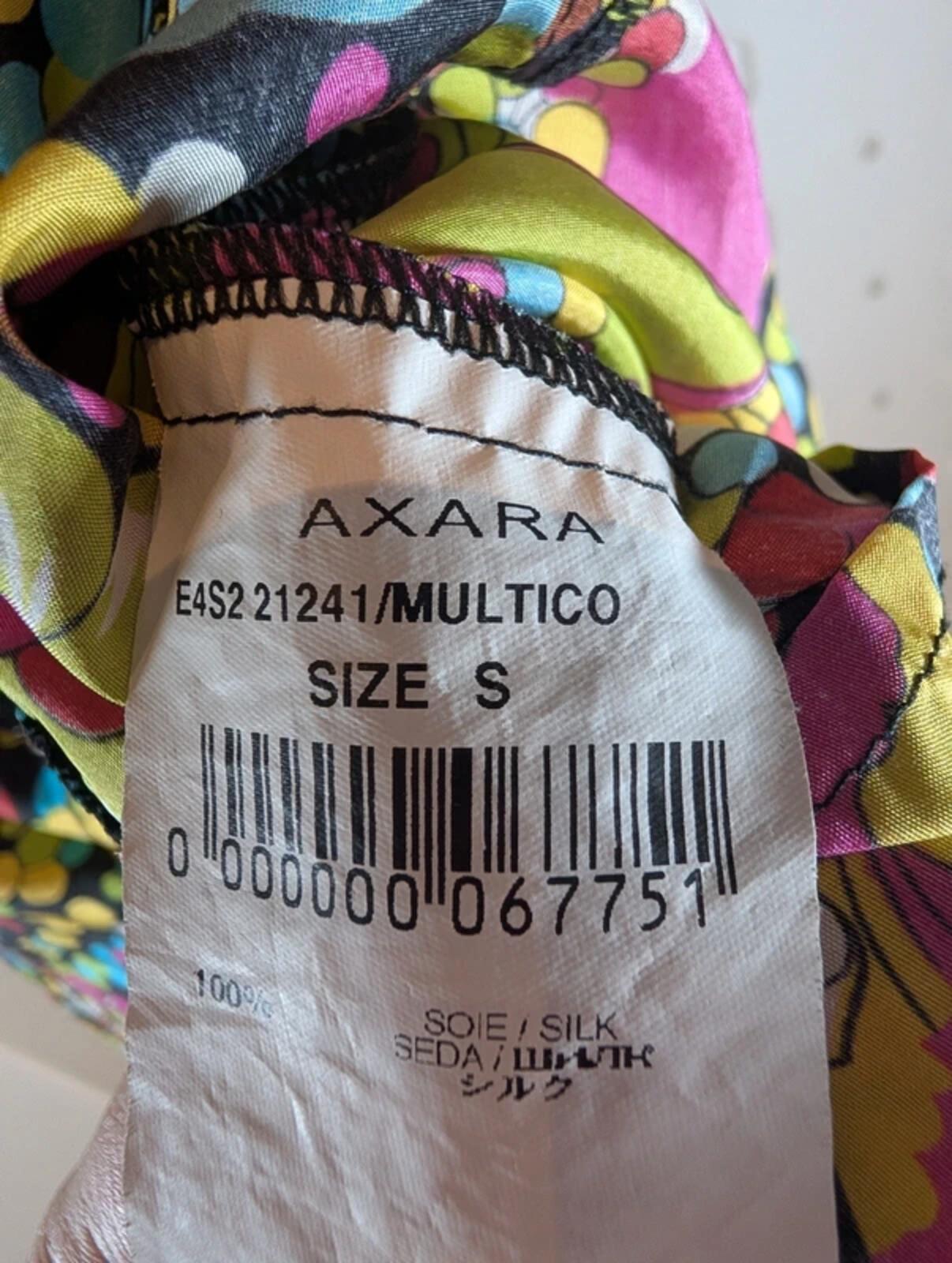 Axara Paris Silk Blouse XS Colourful Print Statement Collar Fitted 70s Inspired