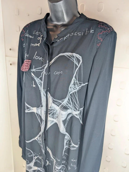 Desigual Abstract Script Print Longline Blouse Shirt Large