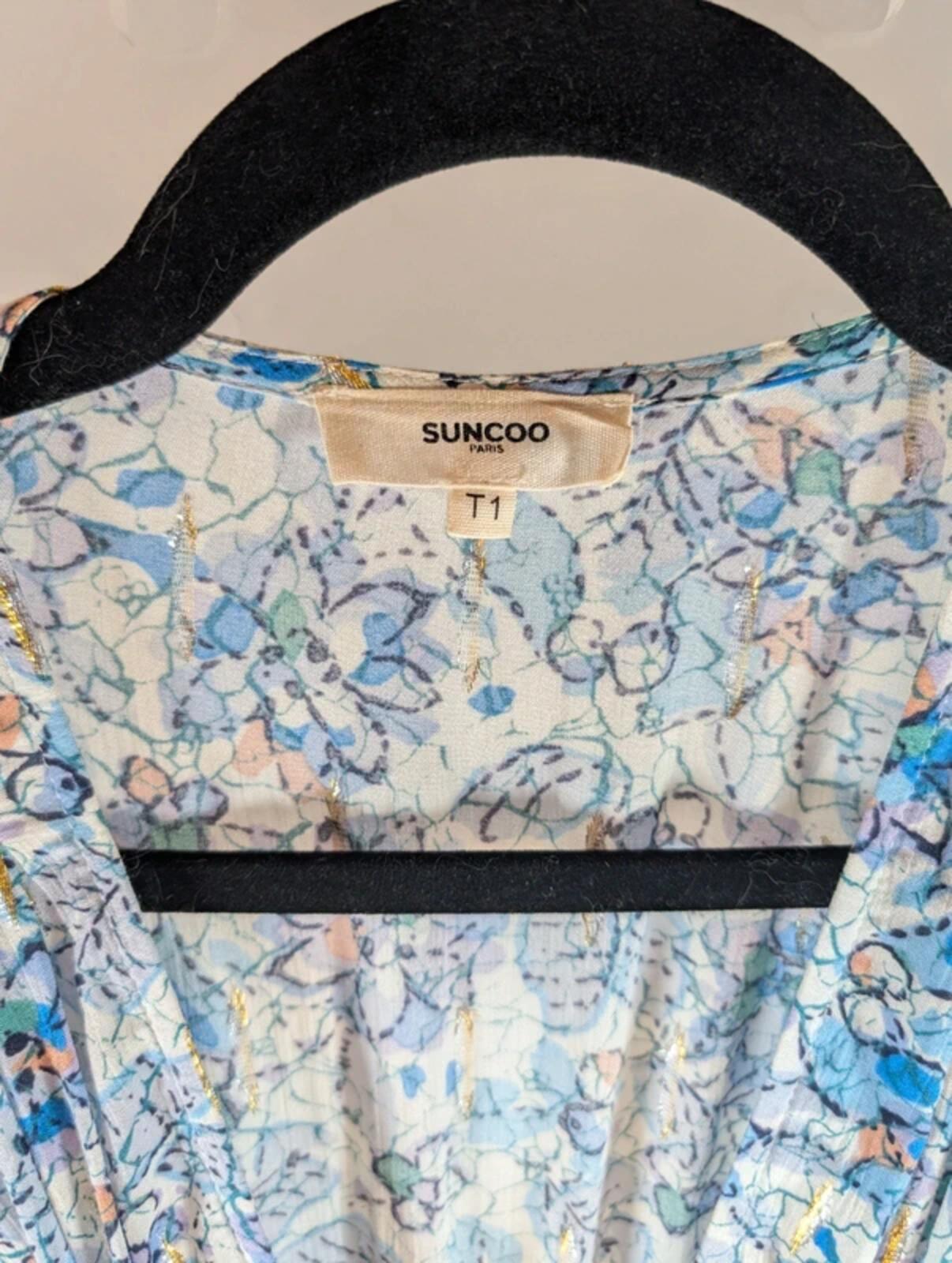 Suncoo Robe Cira Metallic Thread Dress T1 Ruched Waist Layered Skirt