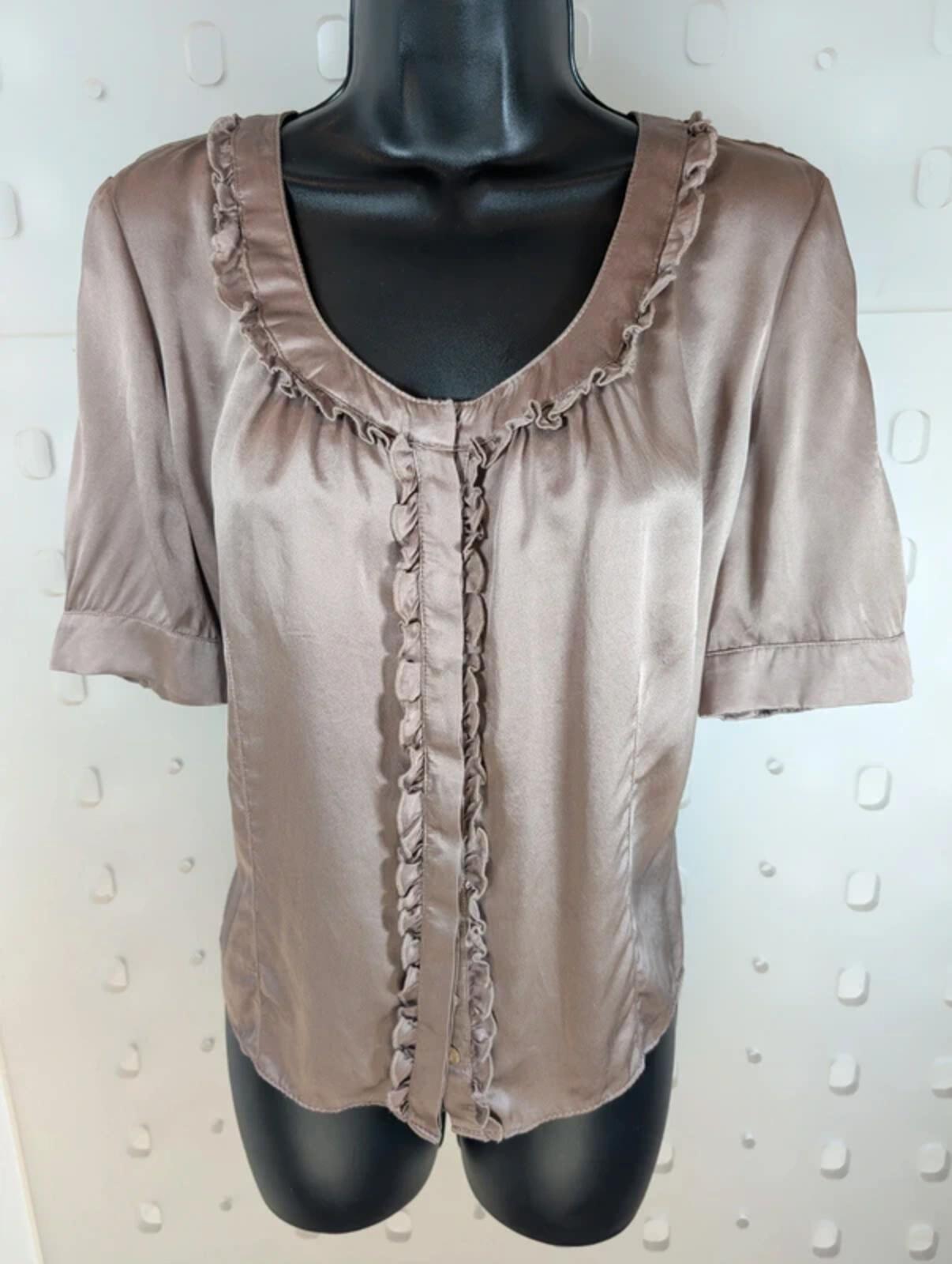 Per Una Speciale 100% Silk Blouse UK14 Taupe Ruffle