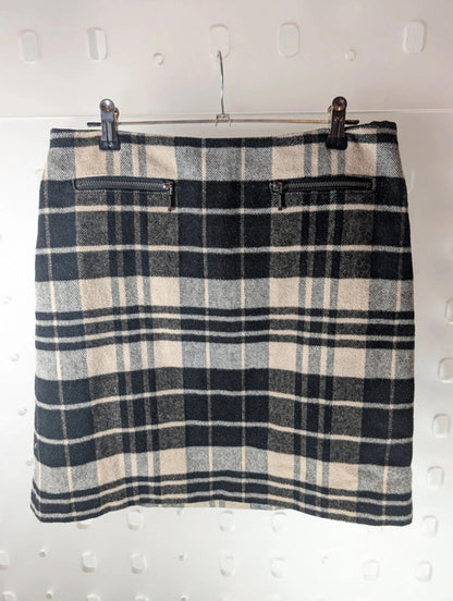 M&S Black & Cream Plaid Wool Mini Skirt – UK 8 (Low Rise)