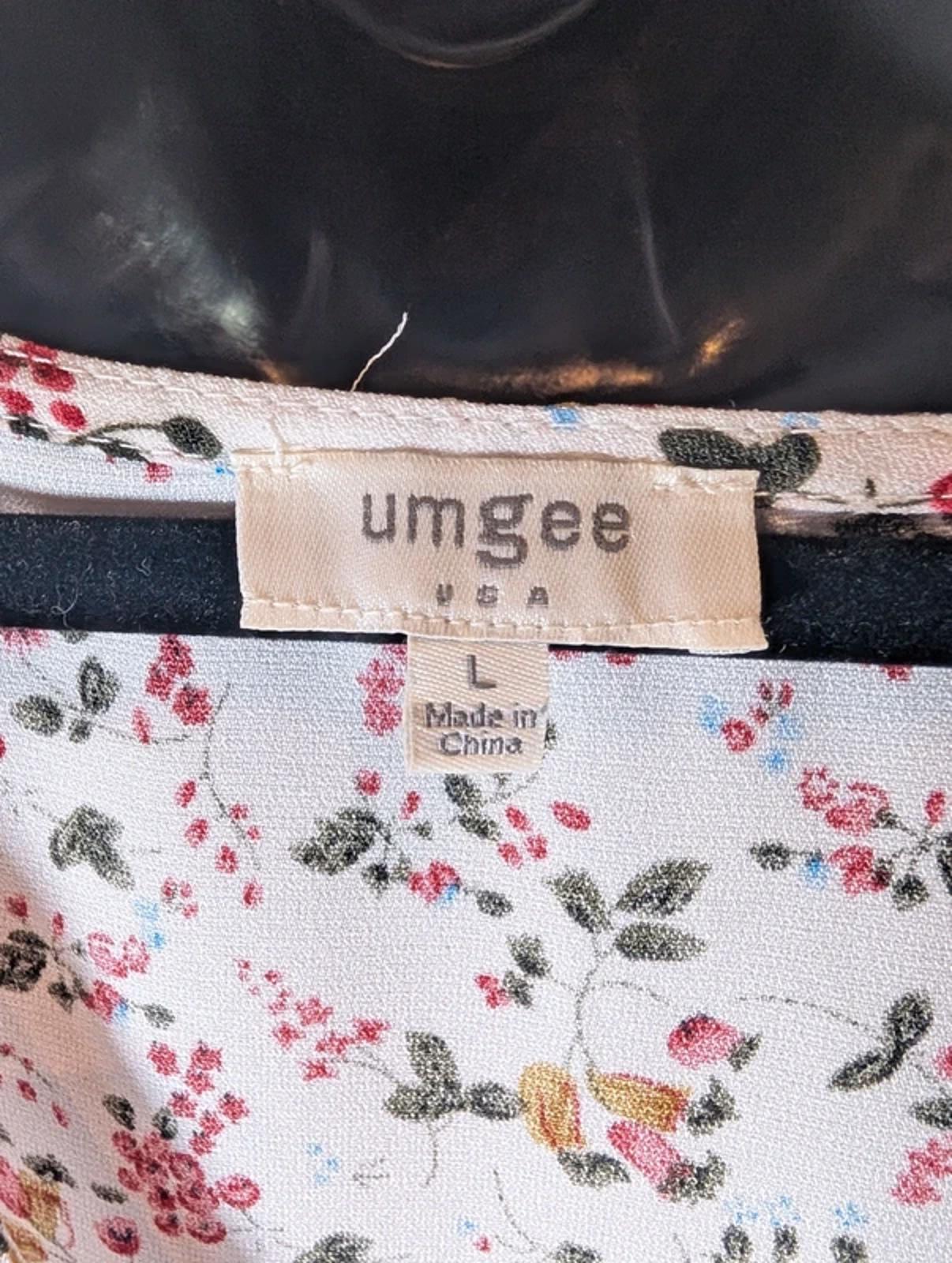 Umgee USA Floral Wrap Effect Dress Size L Cream Tie Front V Neck Occasion