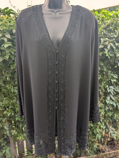 Vintage Ann Harvey Sheer Beaded Evening Jacket Black UK22