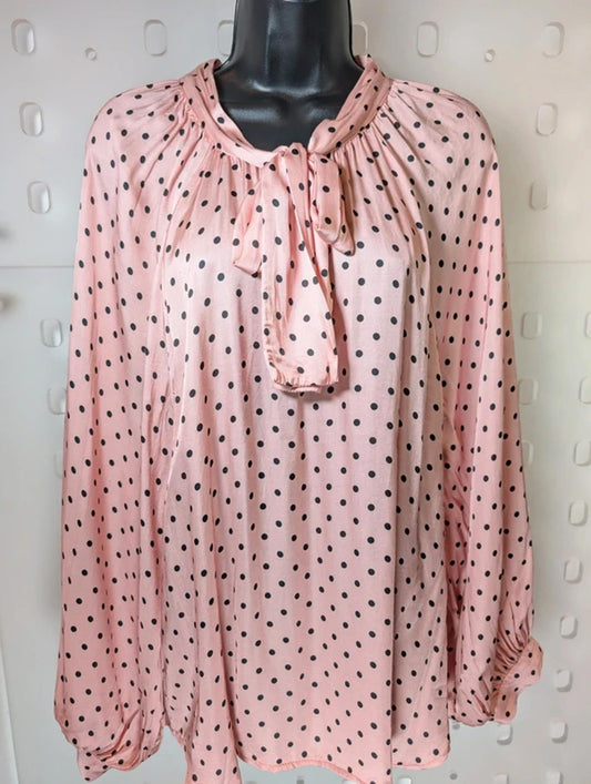 J&L Paris Made in Italy Pink Polka Dot Silk Blend Pussy Bow Blouse