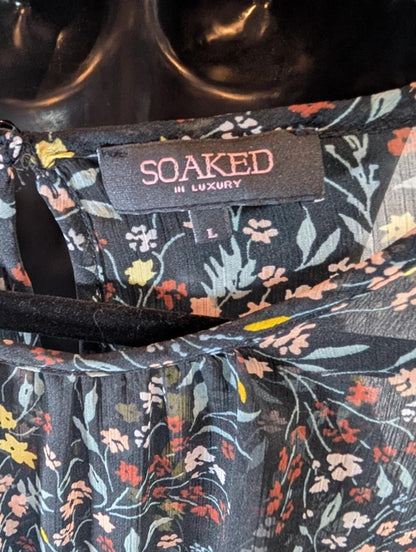 Soaked in Luxury Saseline Sheer Floral Midi Dress Long Sleeve Shirred Waist