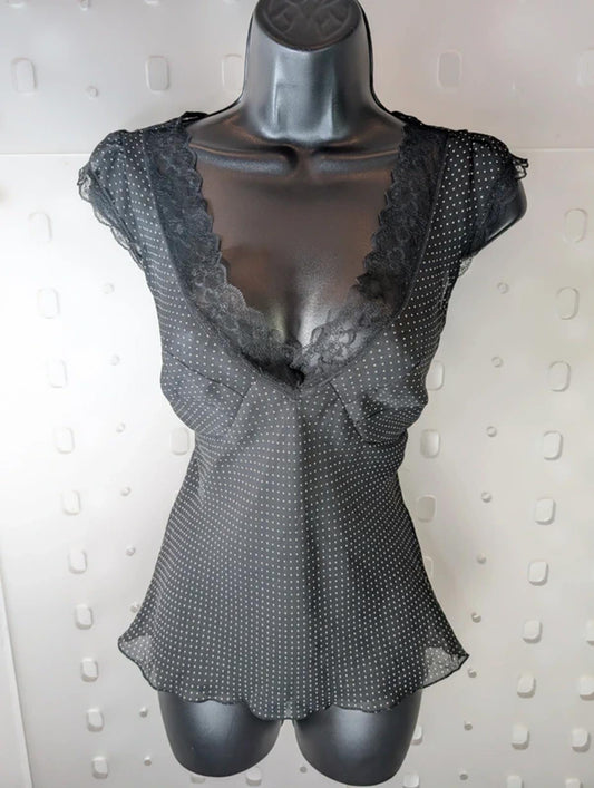 Necessary Objects by Ady Gluck-Frankel Y2K Sheer Polka Dot Lace Top XS S