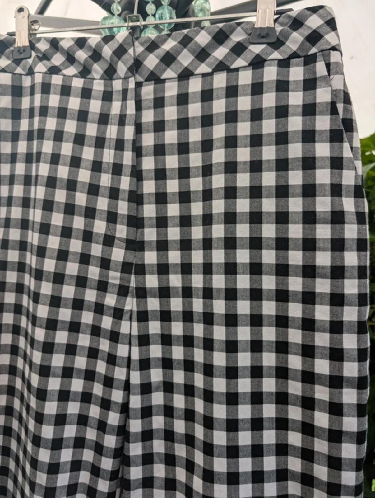 Topshop Check Embroidered Trousers Black White UK10