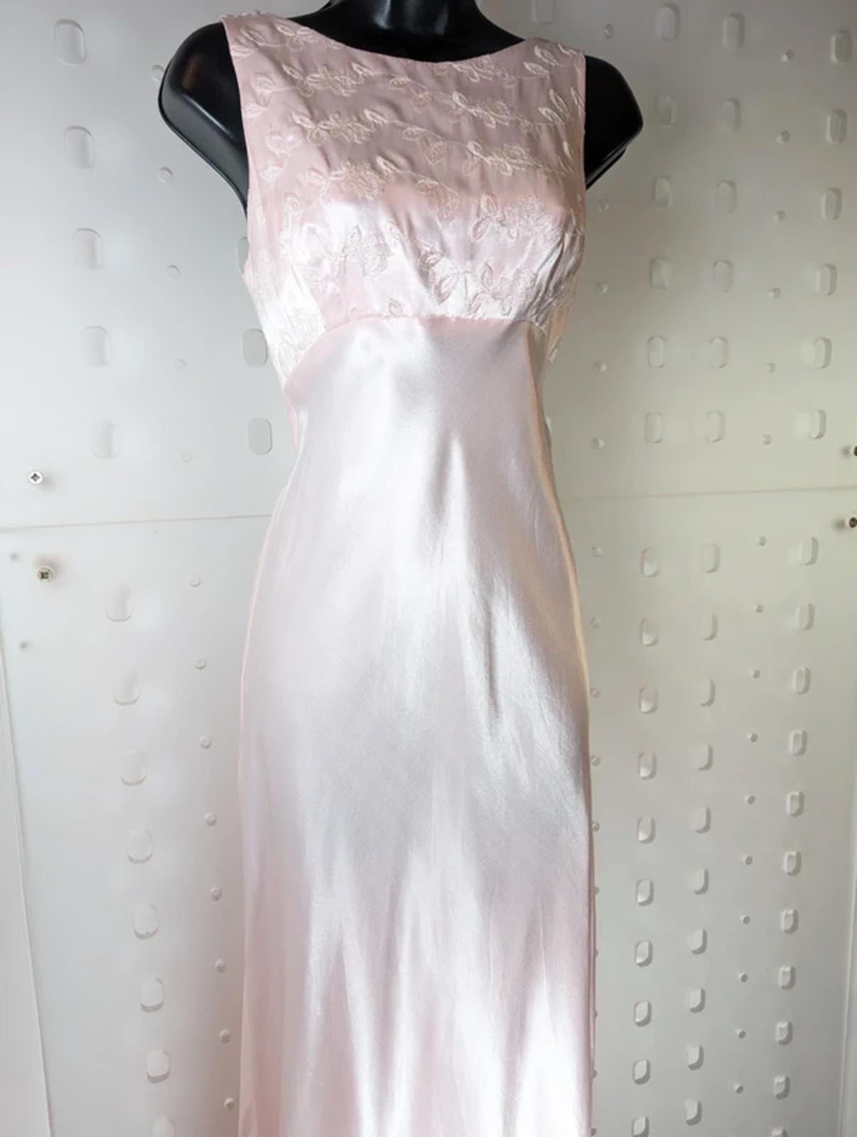 Vintage 90s Bias Cut Rayon Zum Zum Maxi Dress Empire Embroidered Bodice UK 6/8