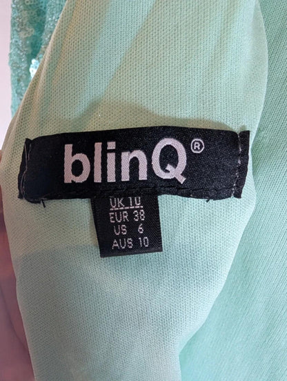 BlinQ Turquoise Sequin Dress UK10 Mermaid Shimmer 3/4 Sleeve Occasion Party