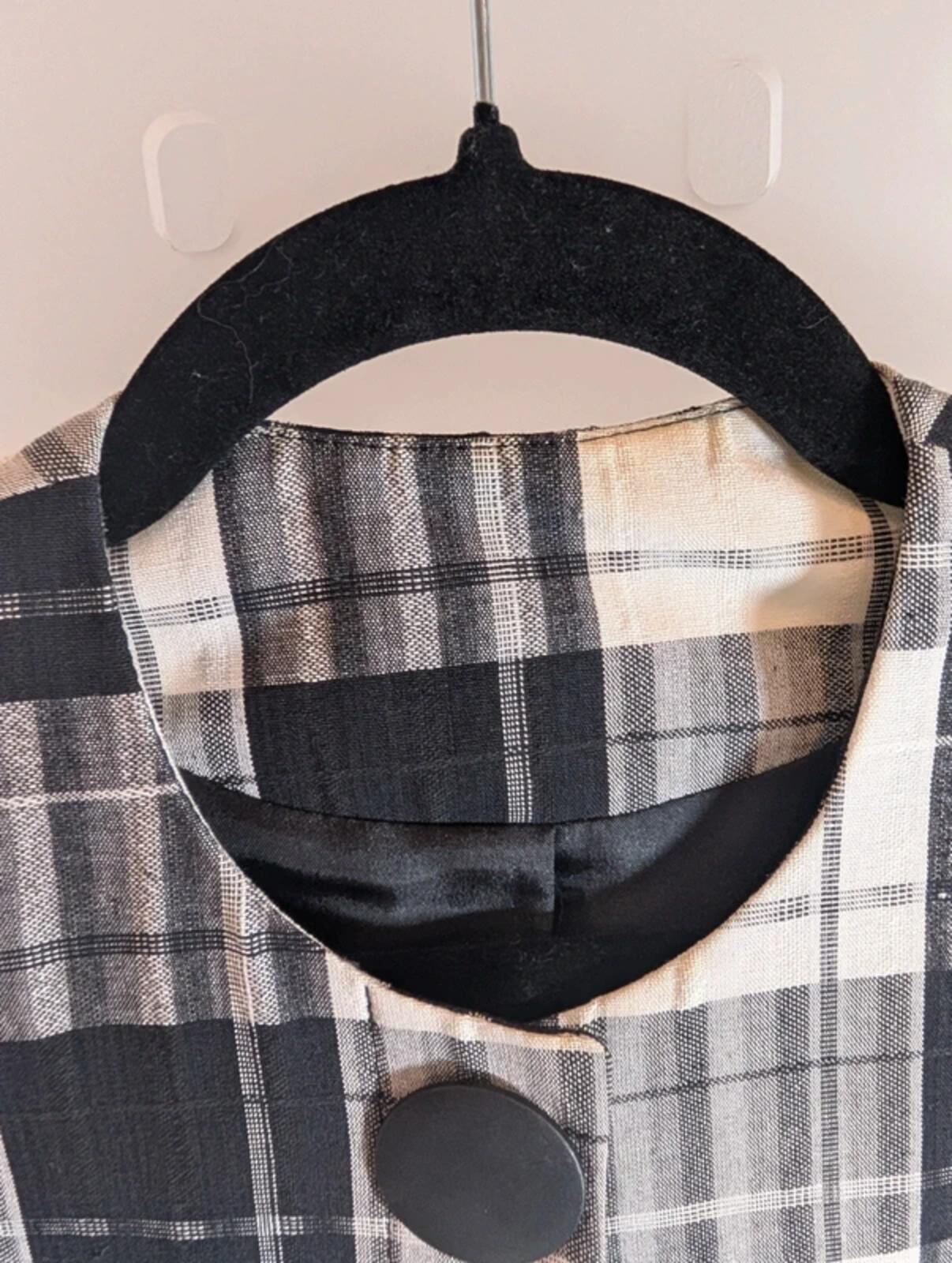 Vintage Richards Check Linen Blend Jacket UK10 Black White 80s