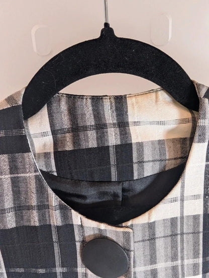 Vintage Richards Check Linen Blend Jacket UK10 Black White 80s