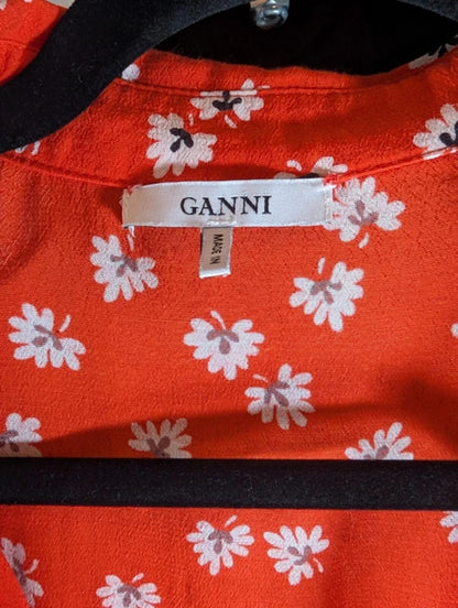 Ganni “Silvery Crepe” knot front skater dress size 38 Medium