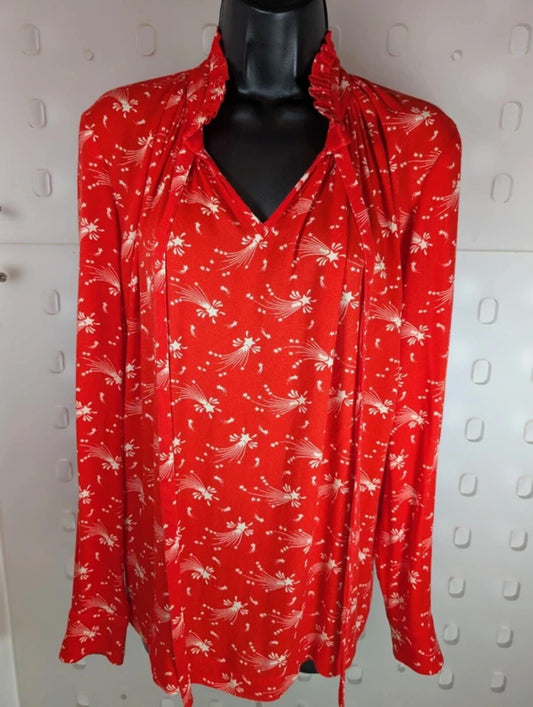 Ghost Shooting Star Print Blouse Coral Red White Medium