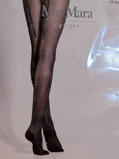 Max Mara Rialto Black Chain Back Seam Tights Small 60 Denier Made in Italy