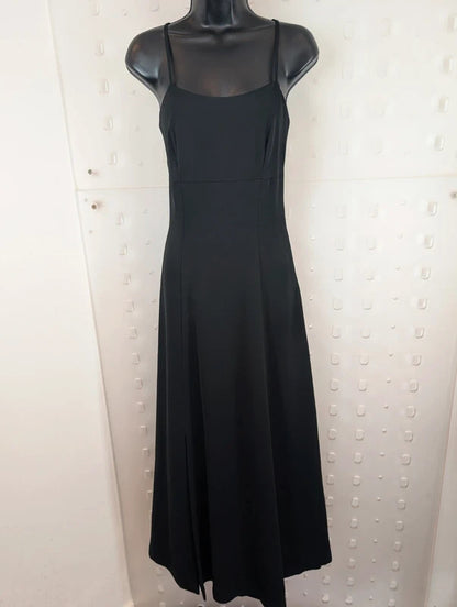Vintage 90s Laura Ashley Black Strappy Maxi Dress UK12 Made in UK