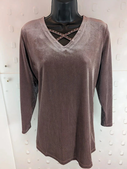 Quacker Factory Taupe Velvet Diamanté Top Size M