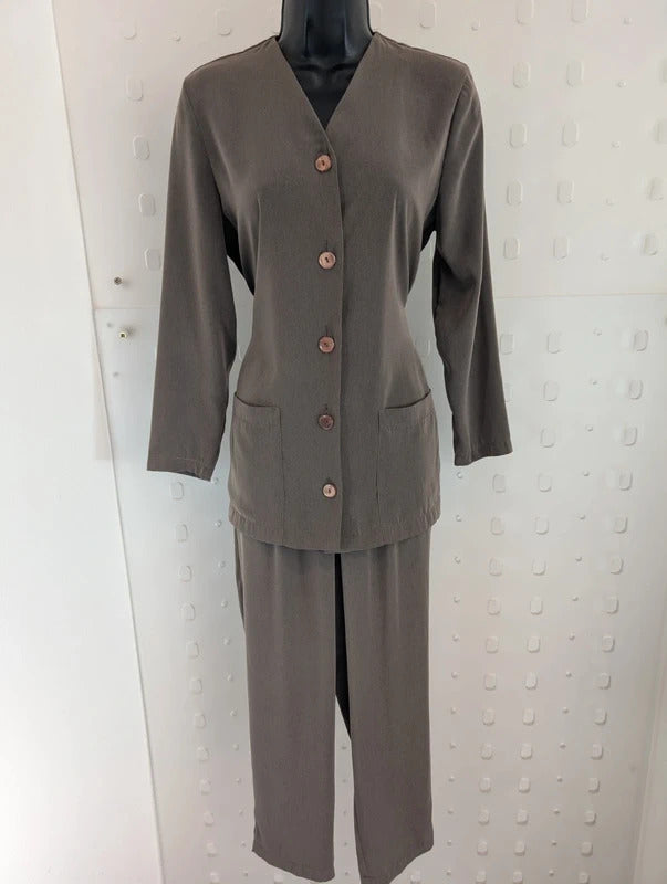 Vintage Anne Brookes Petite Khaki Trouser Suit UK8