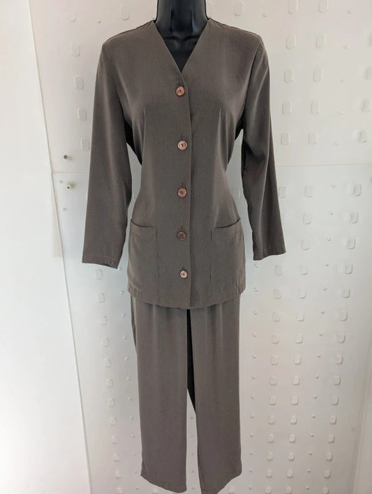 Vintage Anne Brookes Petite Khaki Trouser Suit UK8