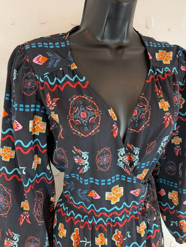 Never Fully Dressed Printed Cotton Wrap Dress UK12