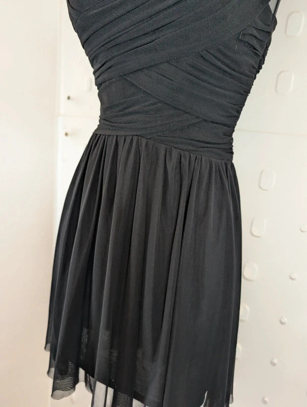 Topshop Black Ruched Mesh Mini Dress UK8 Gothic Y2K