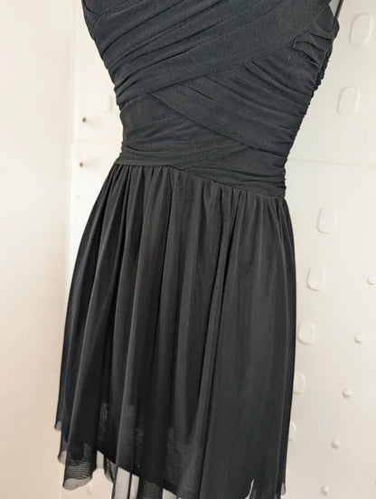 Topshop Black Ruched Mesh Mini Dress UK8 Gothic Y2K