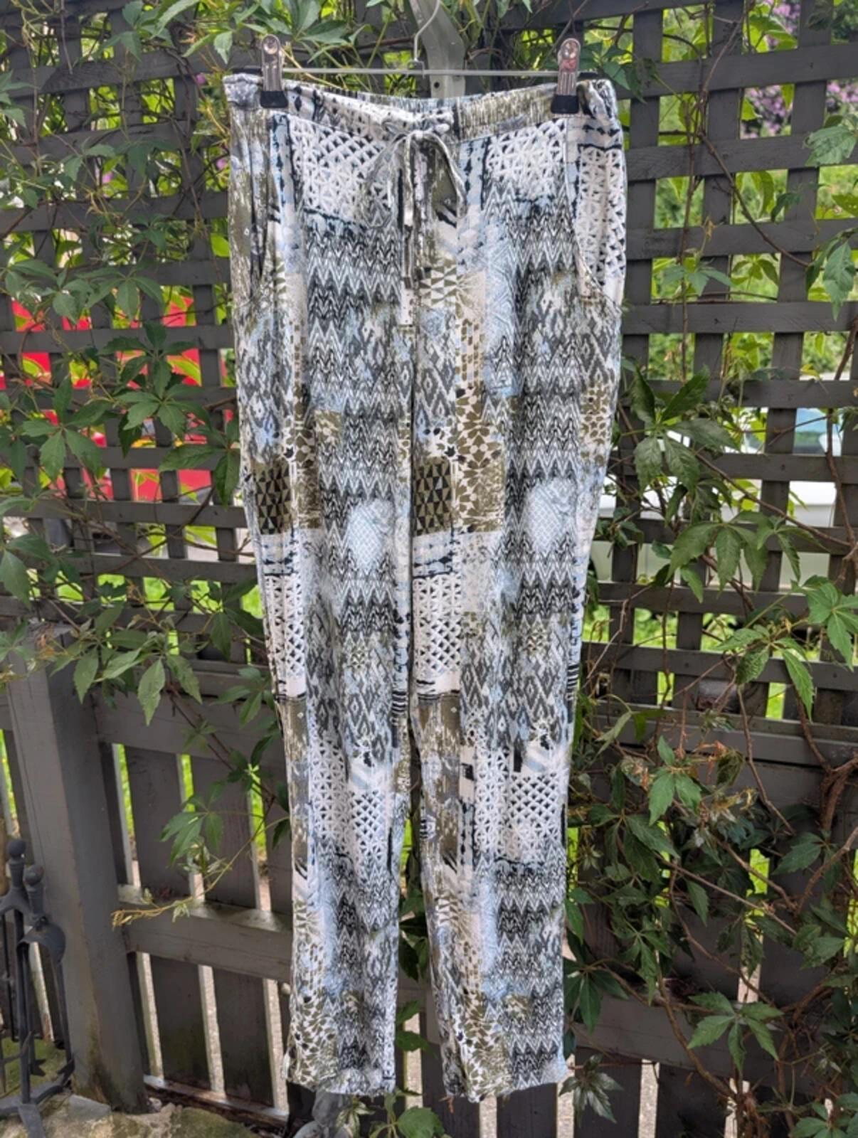 Damart aztec print viscose trousers UK10 elasticated waist boho