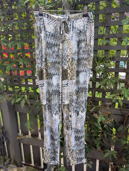 Damart aztec print viscose trousers UK10 elasticated waist boho