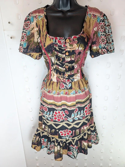 Joe Browns Boho Cotton Dress Tie Back Square Neck UK 14