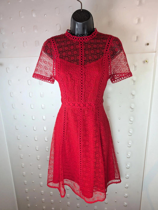 Michael Kors red lace fit & flare occasion dress – size 2