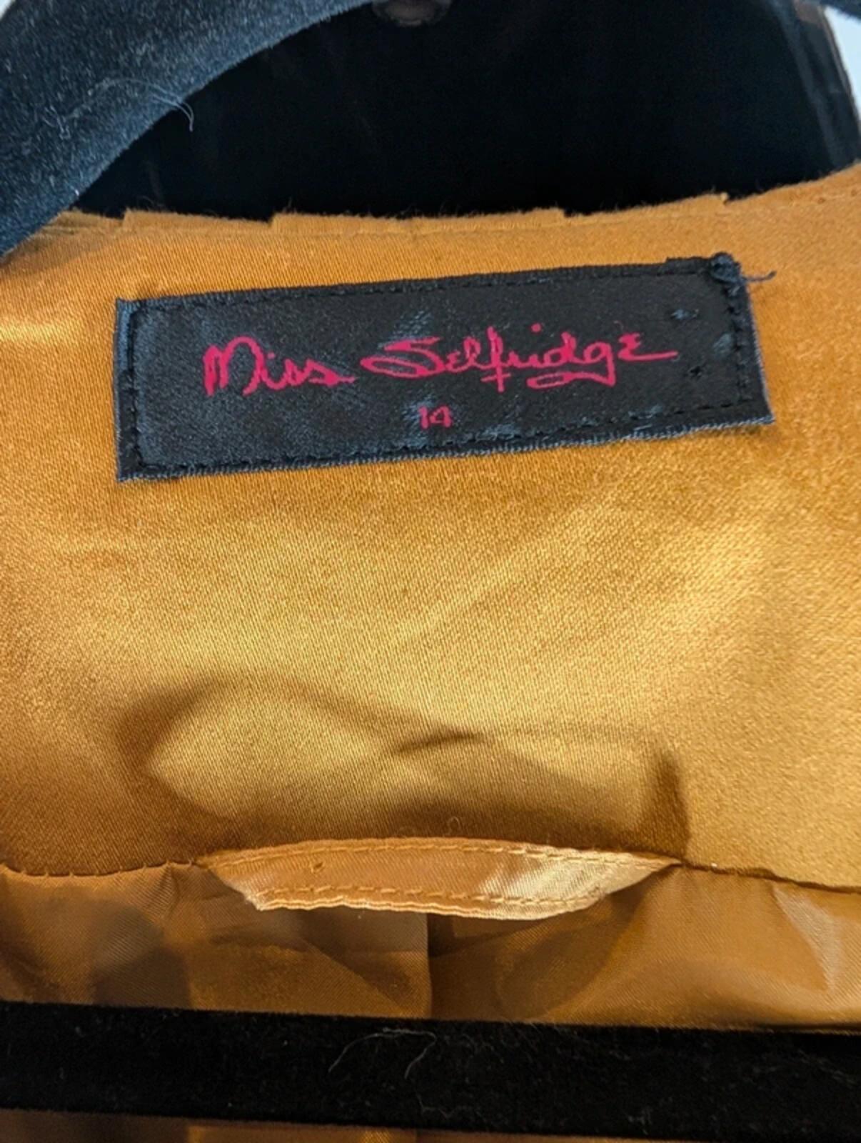 Miss Selfridge UK14 Mustard Fit & Flare Coat Ruffle Collar Academia