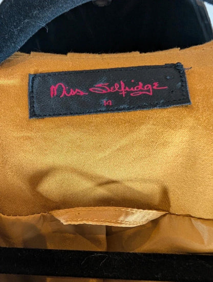 Miss Selfridge UK14 Mustard Fit & Flare Coat Ruffle Collar Academia
