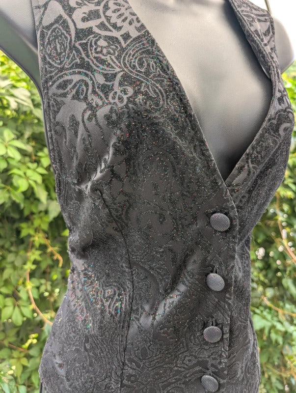 Vintage Velvet Burnout Waistcoat Black Size 40