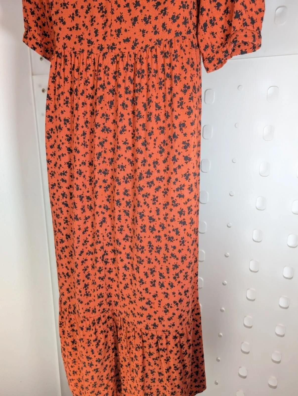 Nobody's Child Rust Orange Floral Midi Dress Eco Vero UK8