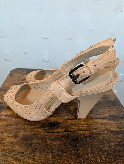 Jaeger Nude Perforated Leather Peep Toe Slingback Heels EU39 UK6