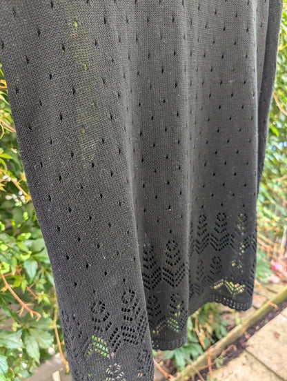 Vintage 1980s Hand Beaded Black Evening Cardigan Duster Handmade Shanghai Size M
