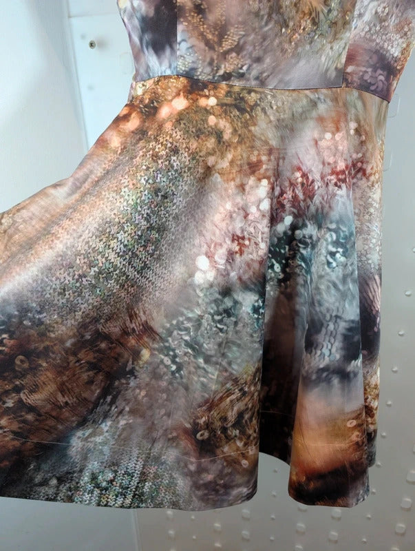 Ted Baker Sequin Print Fit & Flare Dress Size 3 UK12