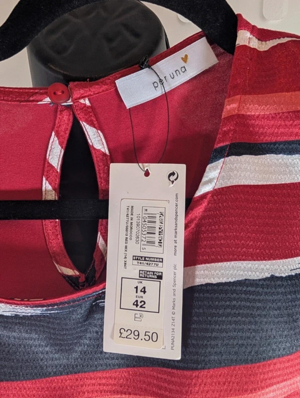 Per Una Striped Longline Tunic Top Red Black White UK14 NWT