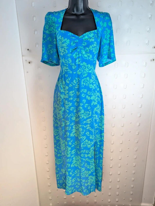 Suncoo Crista Floral Midi Dress T1 Puff Sleeve Sweetheart Neck