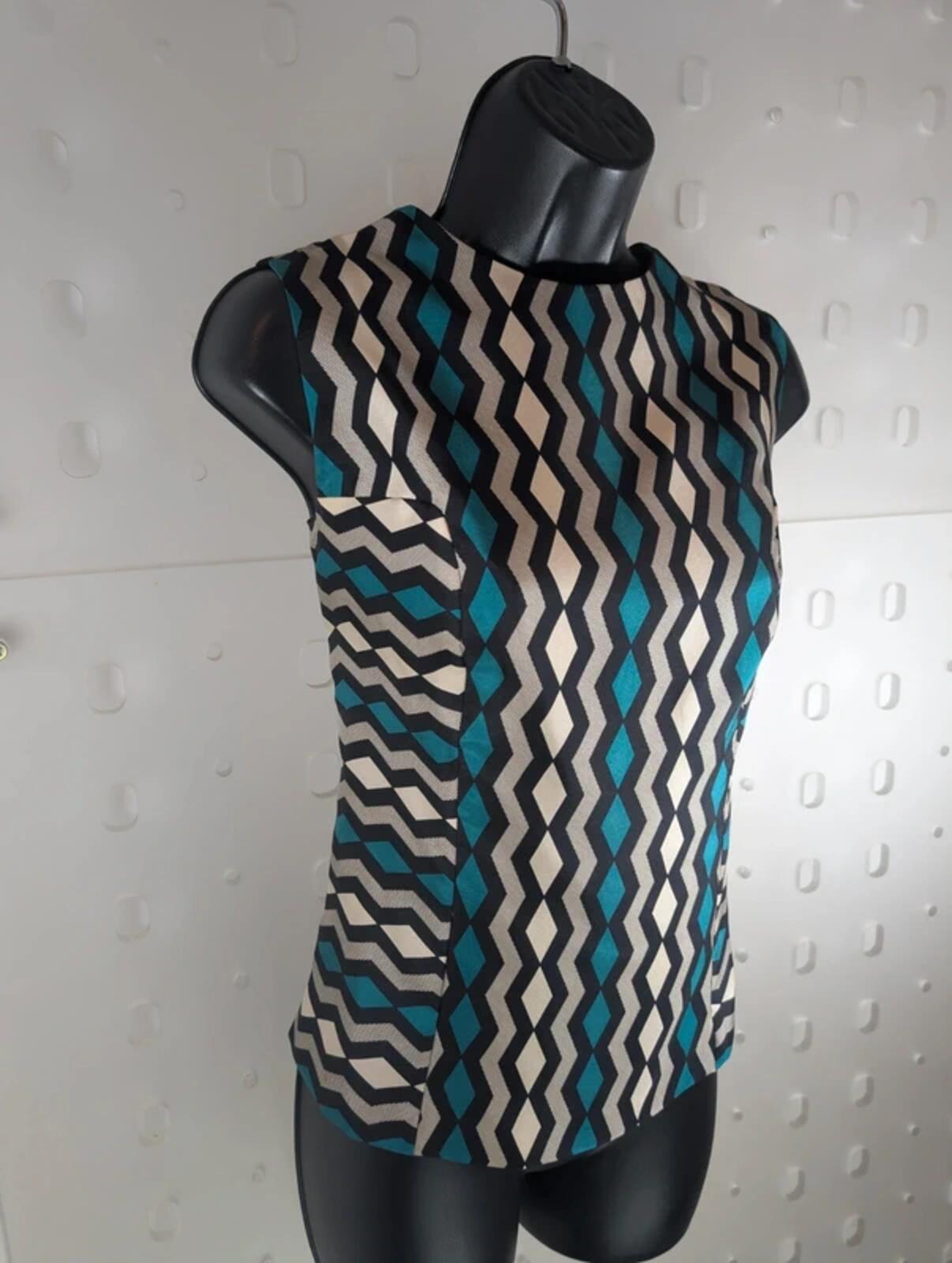 Milly New York Silk Geometric Print Top Made In USA UK8