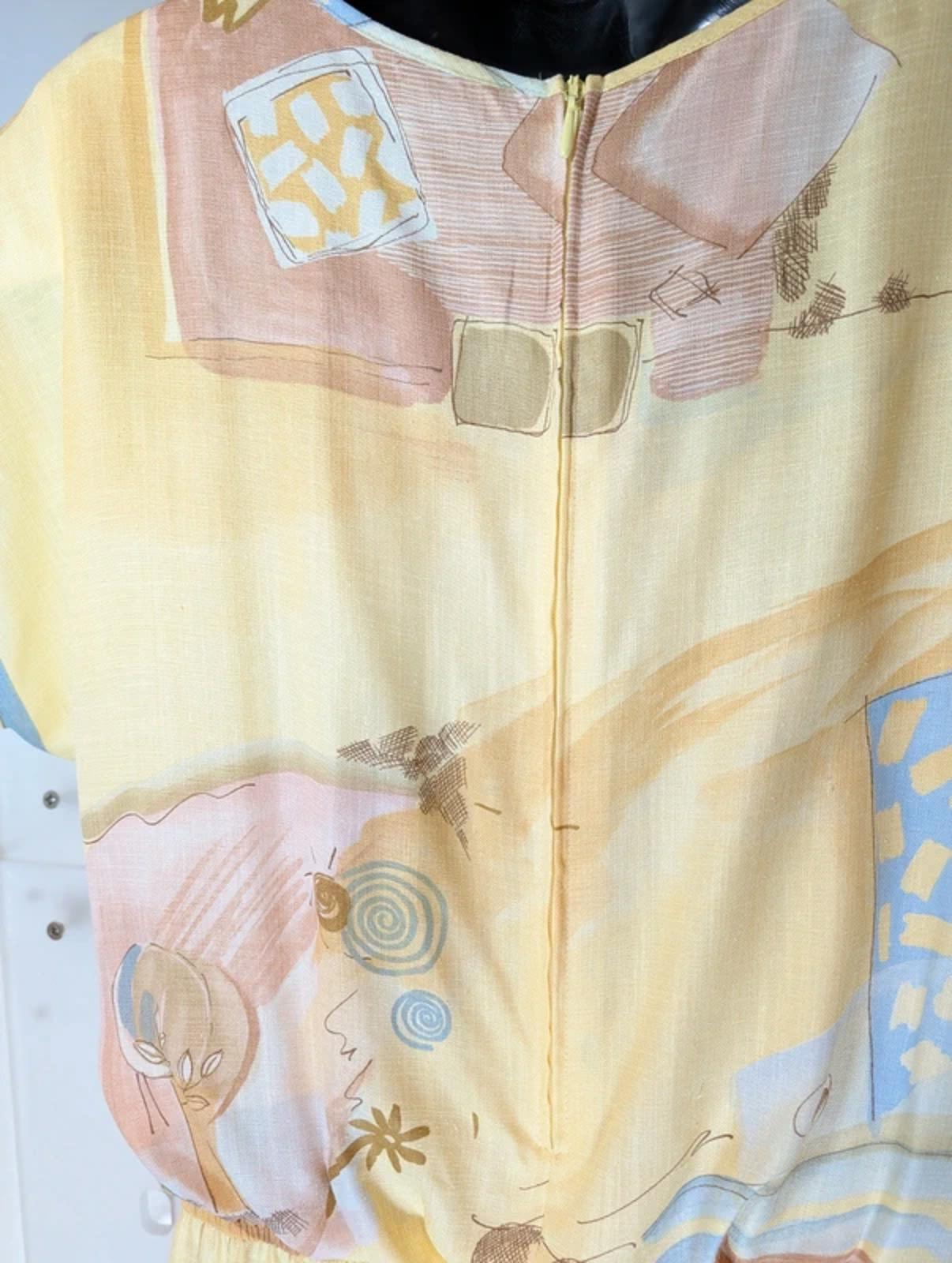 Vintage Janina Schreck Yellow Patterned Midi Dress UK 16