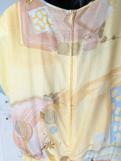 Vintage Janina Schreck Yellow Patterned Midi Dress UK 16