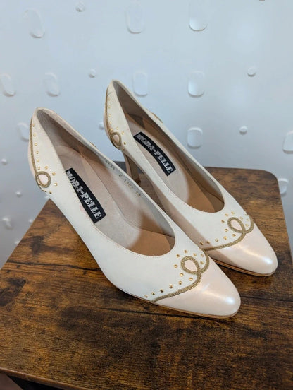 Moda Pelle Nude Blush Leather Gold Detail Heels EU38 UK5