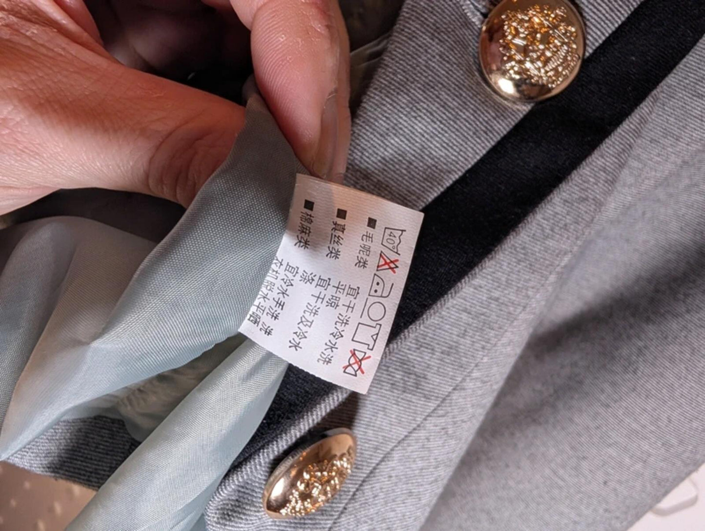 Fitted Military Style Jacket Grey Structured Blazer Statement Buttons Size S