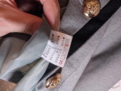 Fitted Military Style Jacket Grey Structured Blazer Statement Buttons Size S