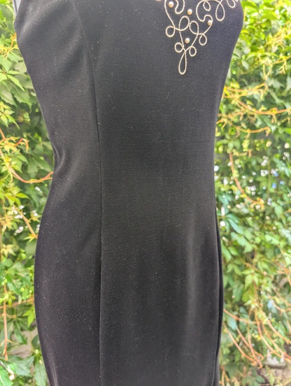 Vintage BHS Black Velvet Midi Dress Made in Great Britain UK14
